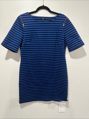Apt. 9 Navy and Black Striped Midi Dress with Gold Zip-Shoulder Detail